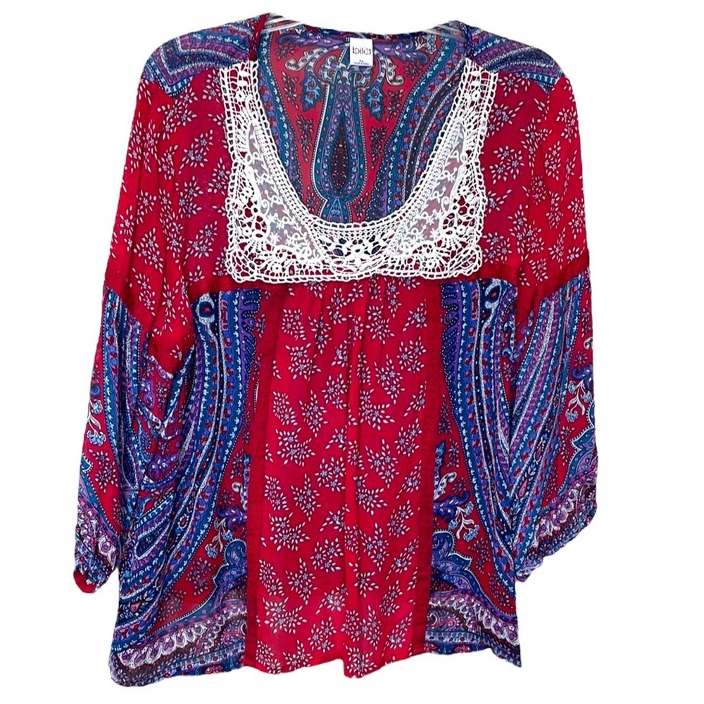 Bila Red and Blue Paisley Blouse